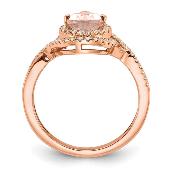 14K Rose Gold Morganite Pear Engagement Ring - Floral