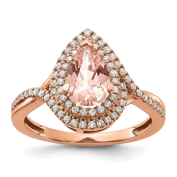 14K Rose Gold Morganite Pear Engagement Ring - Floral