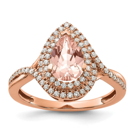 Buy Exclusive 14K Rose Gold Morganite Pear Engagement Ring - Stylish Floral Design