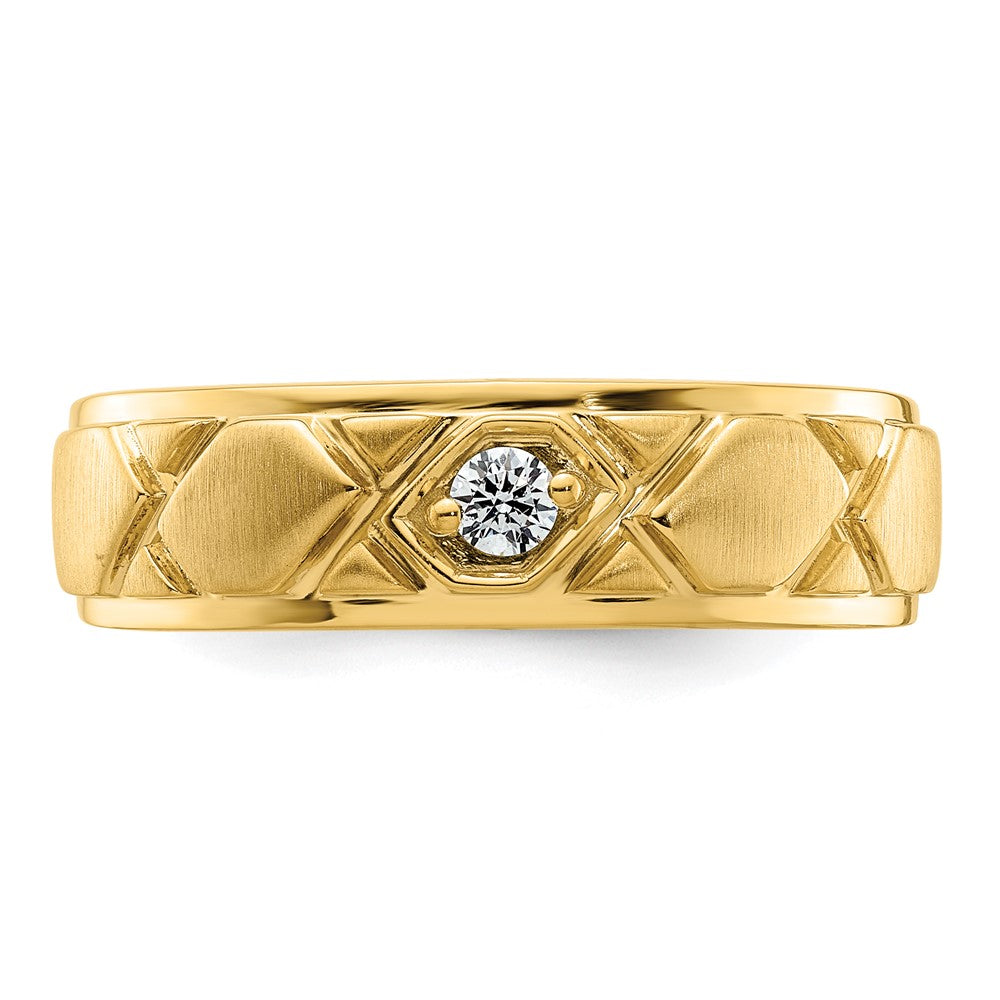 Exclusive 14K Grooved Men's Wedding Band with Diamonds - Stylish & Affordable