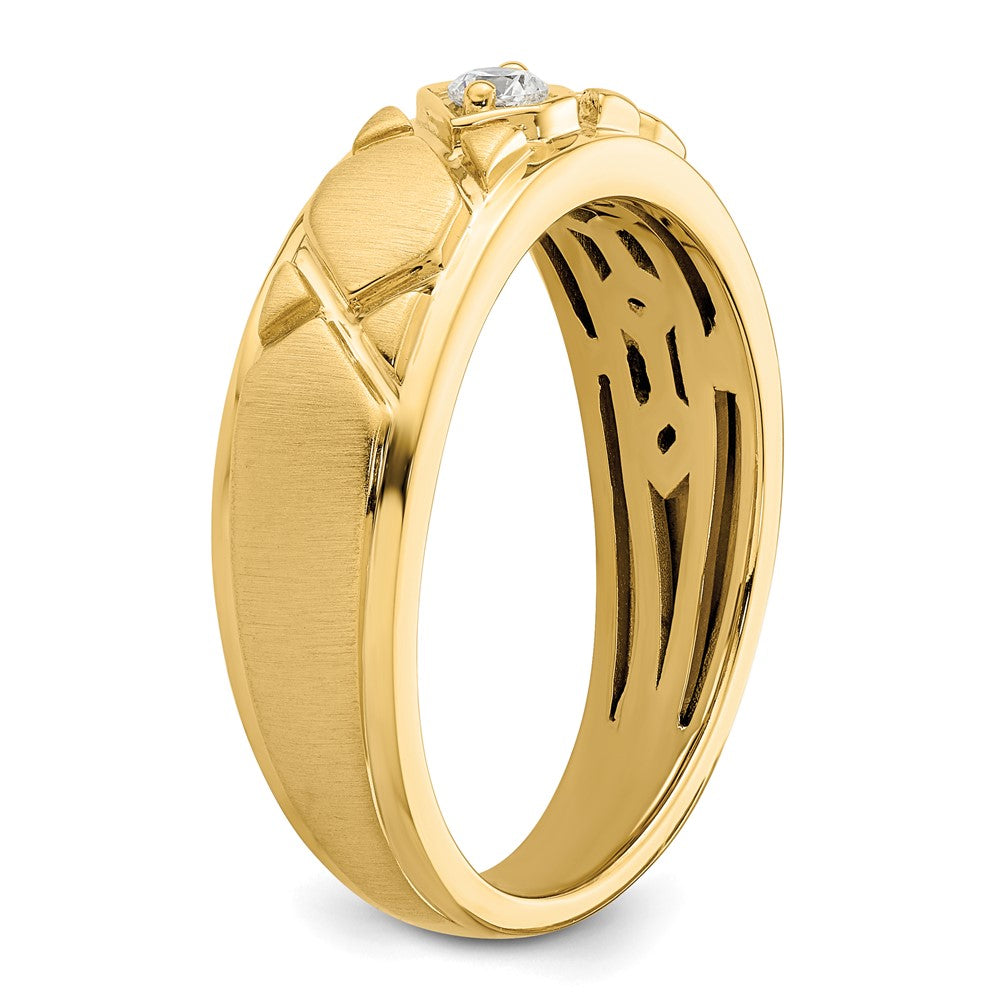 Exclusive 14K Grooved Men's Wedding Band with Diamonds - Stylish & Affordable