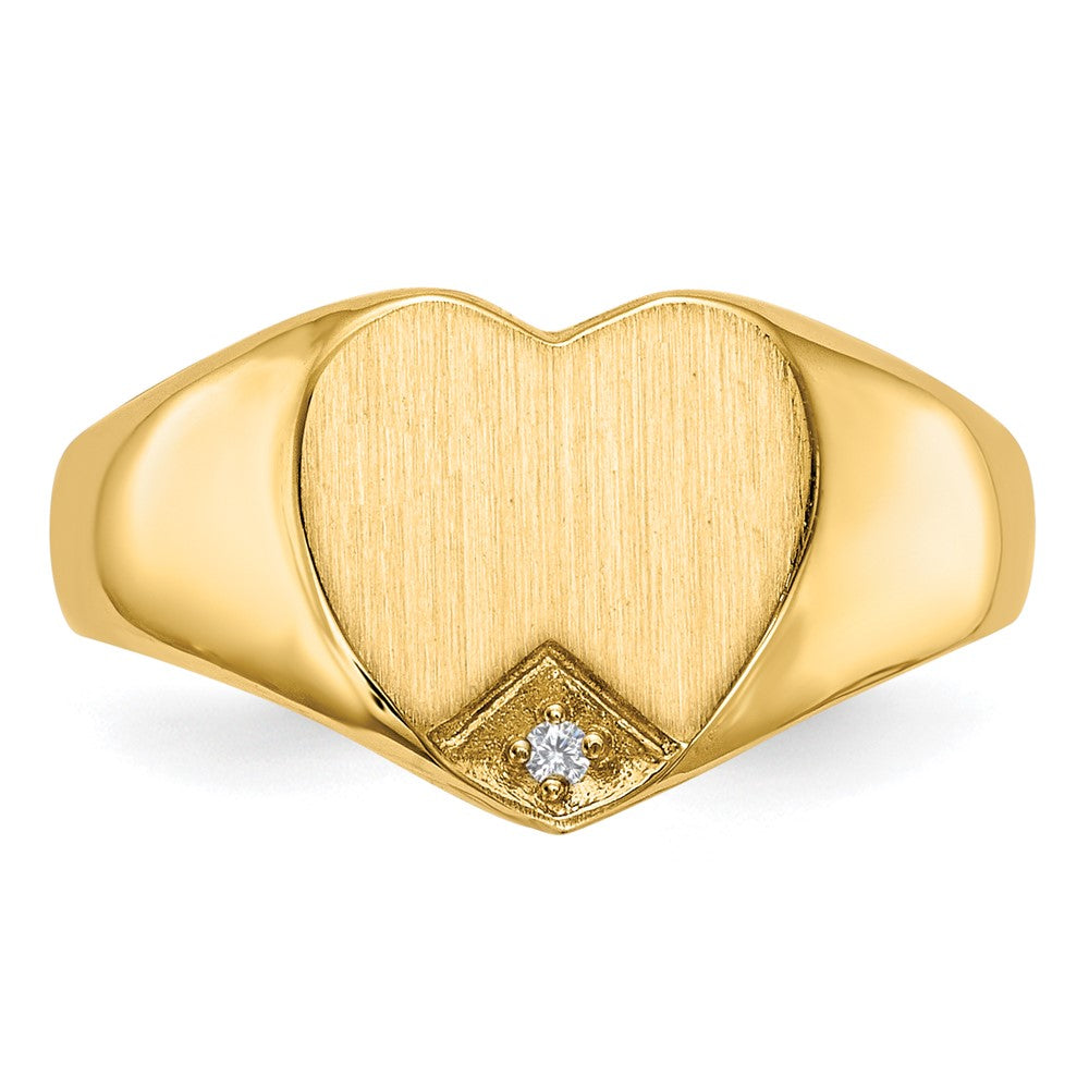 Shop Stylish 14K Gold Heart Signet Ring with 0.005ct Diamond - 9x9mm