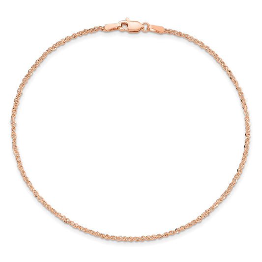 Shop 14K Rose Gold Ropa Anklet - 9-Inch, 1.7mm, Stylish Lobster Clasp
