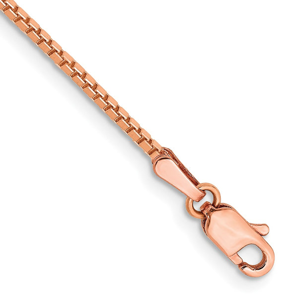 14K Rose Gold Box Link Bracelet - 1.3mm, Lobster Clasp