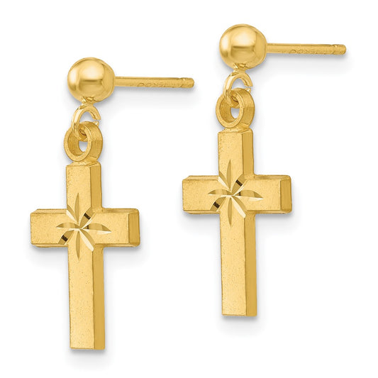 Exclusive 14K Satin Finish Diamond-Cut Cross Earrings - Stylish and Affordable!