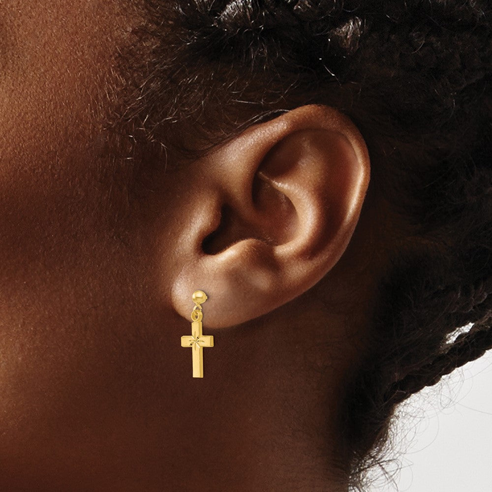 Exclusive 14K Satin Finish Diamond-Cut Cross Earrings - Stylish and Affordable!