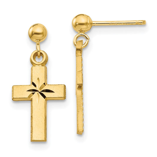 Exclusive 14K Satin Finish Diamond-Cut Cross Earrings - Stylish and Affordable!
