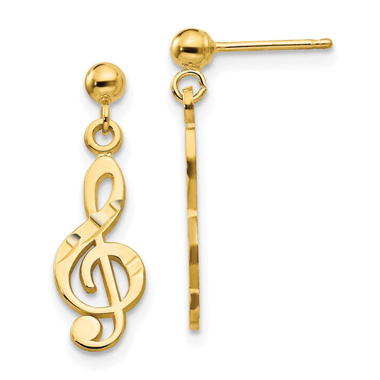 Shop 14K Gold Polished Diamond-Cut Treble Clef Dangle Earrings - Stylish & Affordable!