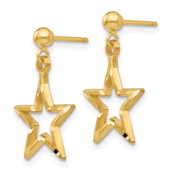 14K Gold Polished Star Dangle Earrings - Diamond-Cut