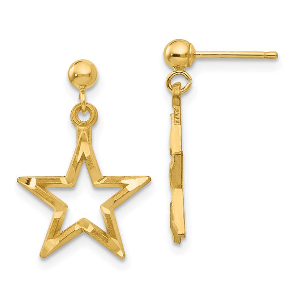 14K Gold Polished Star Dangle Earrings - Diamond-Cut