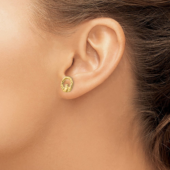 Exclusive 14K Gold Claddagh Stud Earrings - Stylish & Affordable Luxury-3