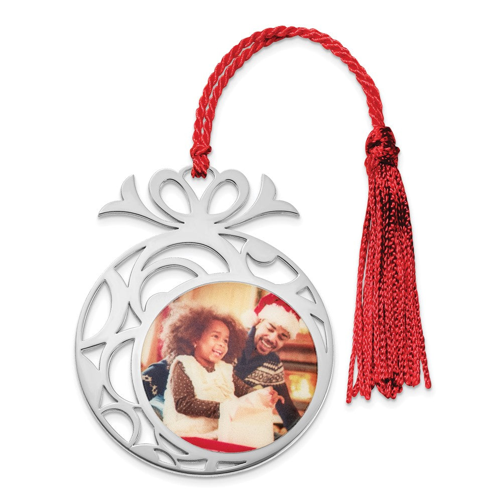 Exclusive Rhodium-Plated Sterling Silver Large Circle Photo Ornament - Stylish Design