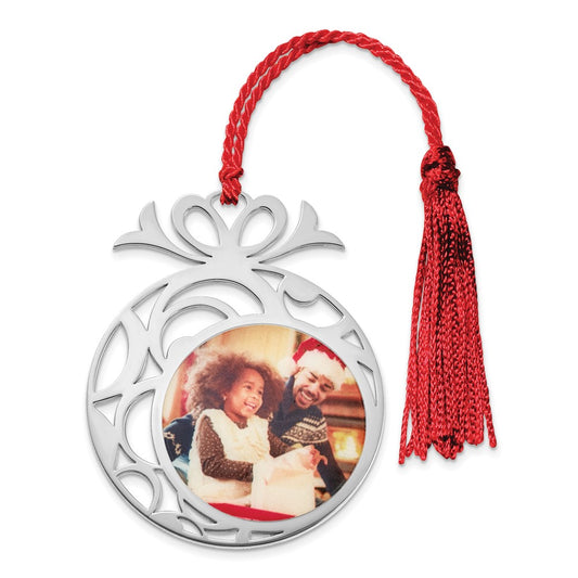 Exclusive Rhodium-Plated Sterling Silver Large Circle Photo Ornament - Stylish Design