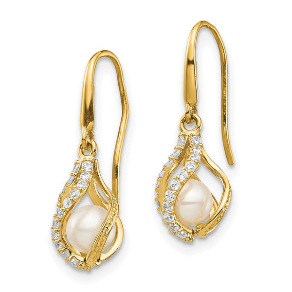 Shop Stylish 14K White Gold Freshwater Cultured Pearl & CZ Dangle Earrings