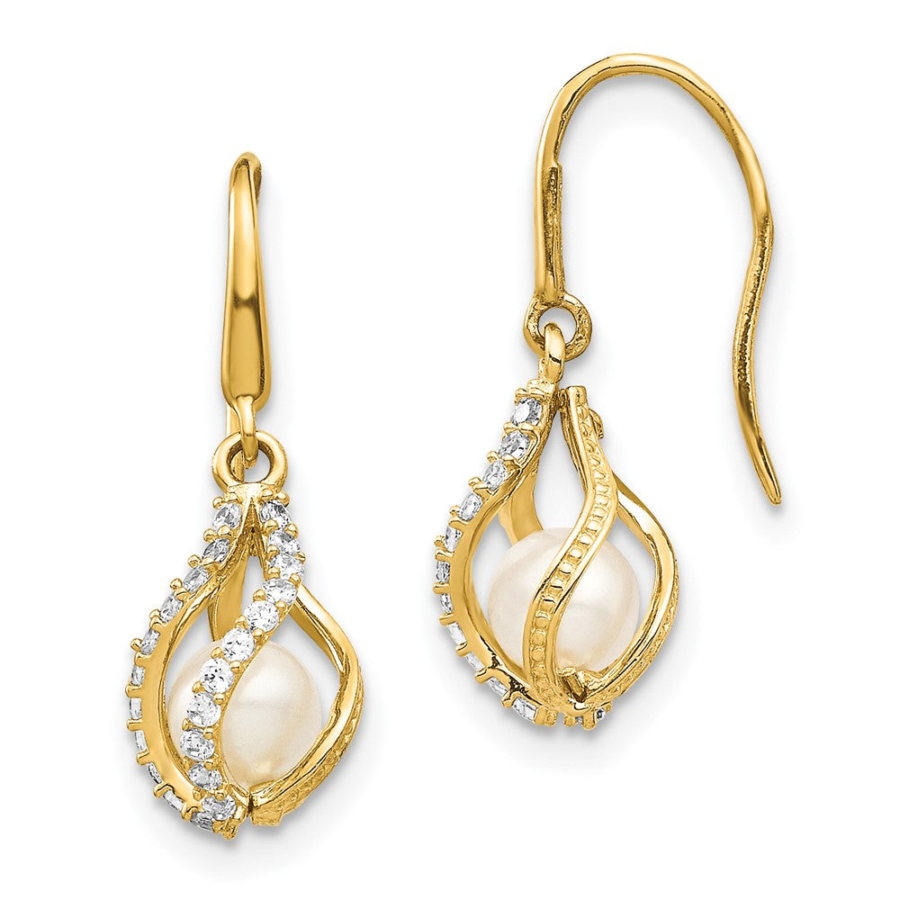 Shop Stylish 14K White Gold Freshwater Cultured Pearl & CZ Dangle Earrings