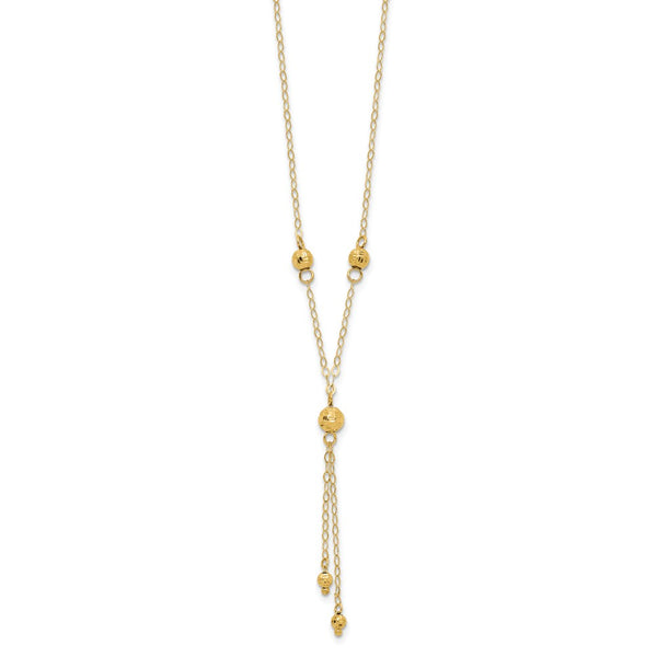 14K Yellow Gold Beaded Lariat Necklace - 2-Inch Extension
