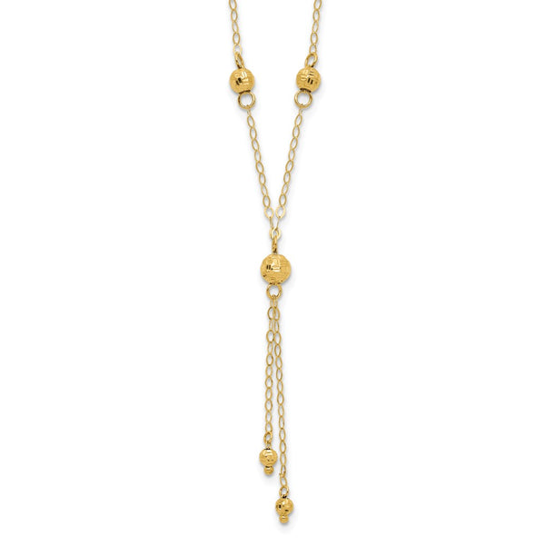 14K Yellow Gold Beaded Lariat Necklace - 2-Inch Extension