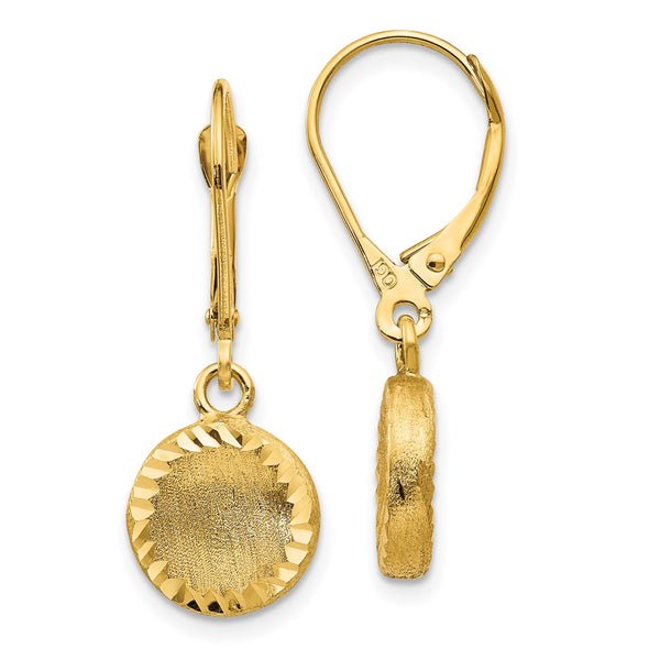 14K Gold Diamond-Cut Circle Leverback Earrings