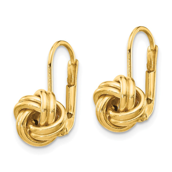 14K Gold Polished Love Knot Leverback Earrings