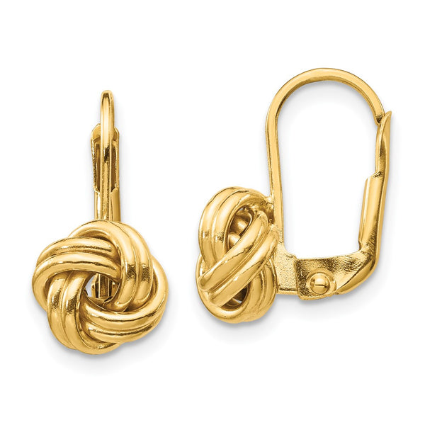 14K Gold Polished Love Knot Leverback Earrings