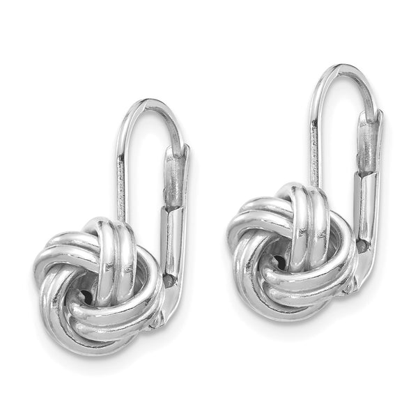14K White Gold Love Knot Leverback Earrings