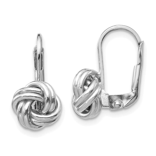 14K White Gold Love Knot Leverback Earrings