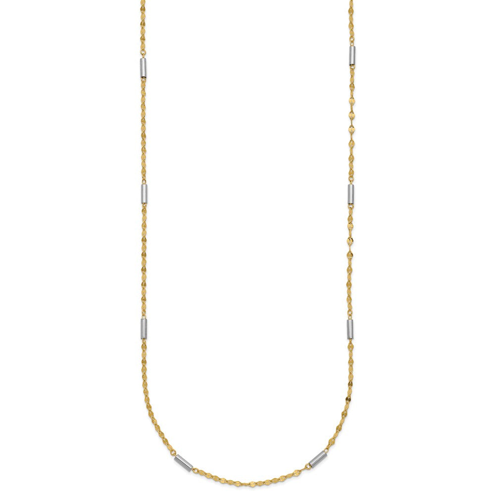 Designer 14K Two-Tone Diamond-Cut Mini Bar Link Necklace - Stylish Value!