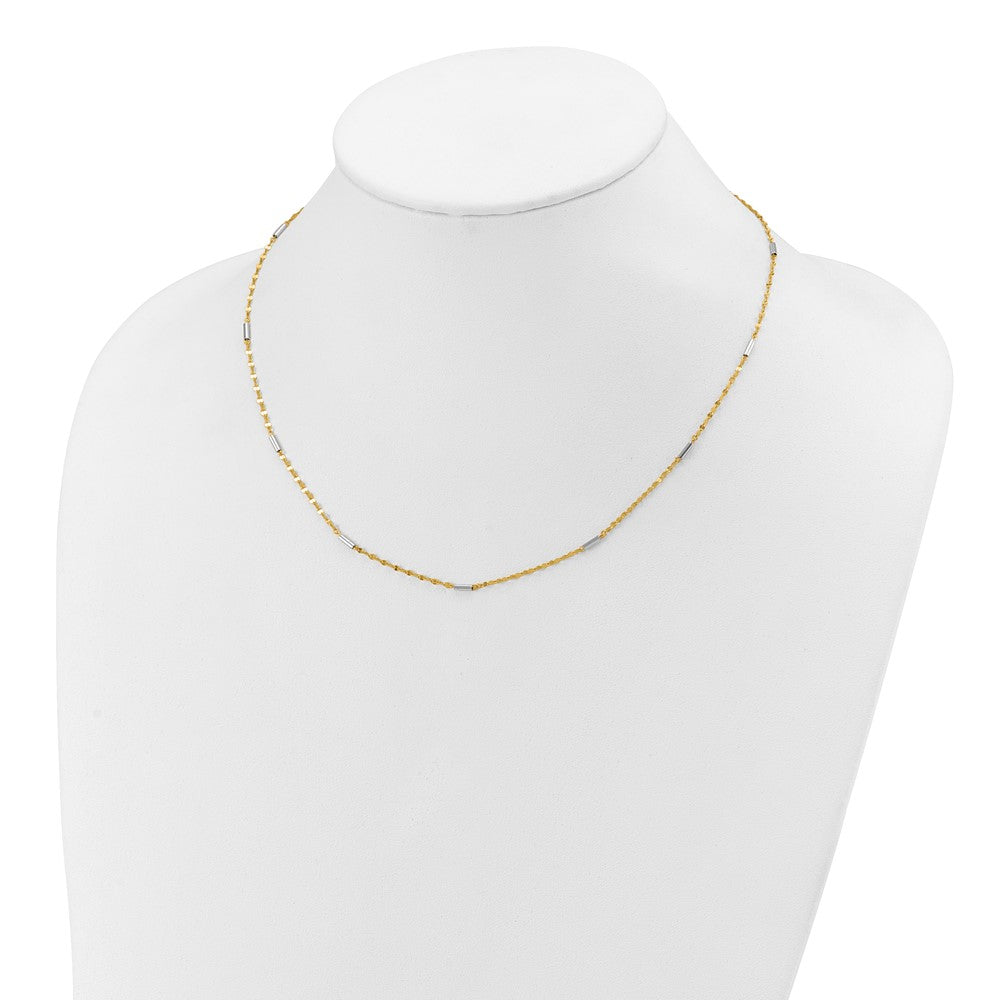 Designer 14K Two-Tone Diamond-Cut Mini Bar Link Necklace - Stylish Value!