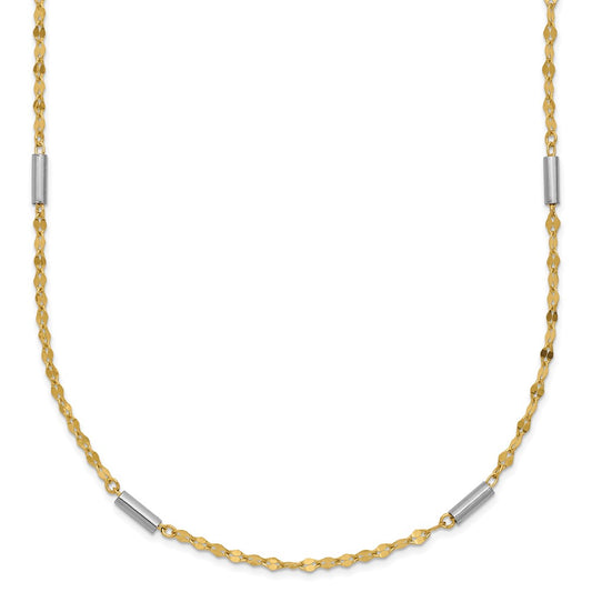 Designer 14K Two-Tone Diamond-Cut Mini Bar Link Necklace - Stylish Value!