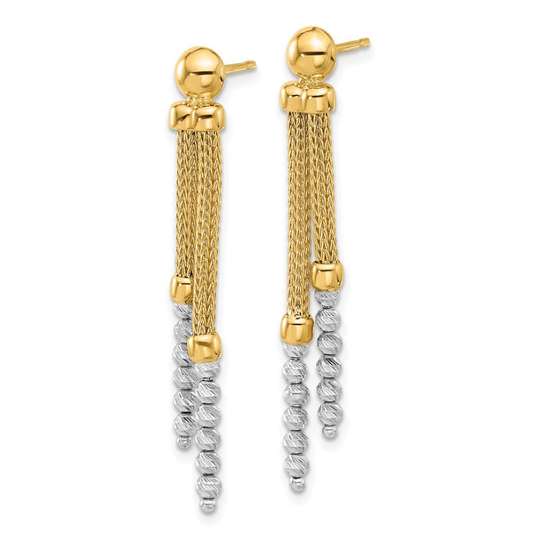 14K Two-Tone Polished Diamond-Cut Beaded Dangle Earrings