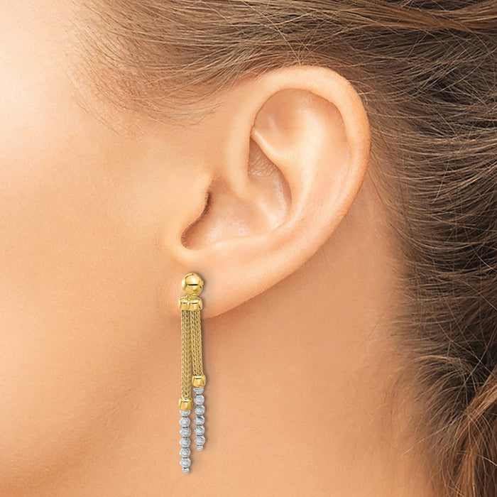 Buy Designer 14K Two-Tone Polished Diamond-Cut Beaded Dangle Earrings-3