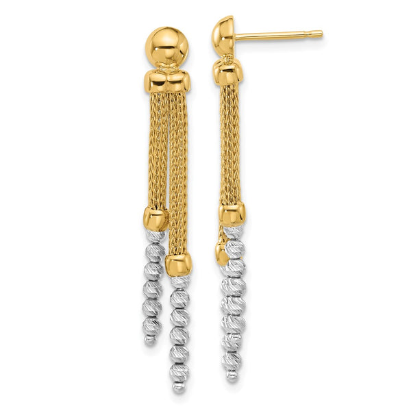14K Two-Tone Polished Diamond-Cut Beaded Dangle Earrings