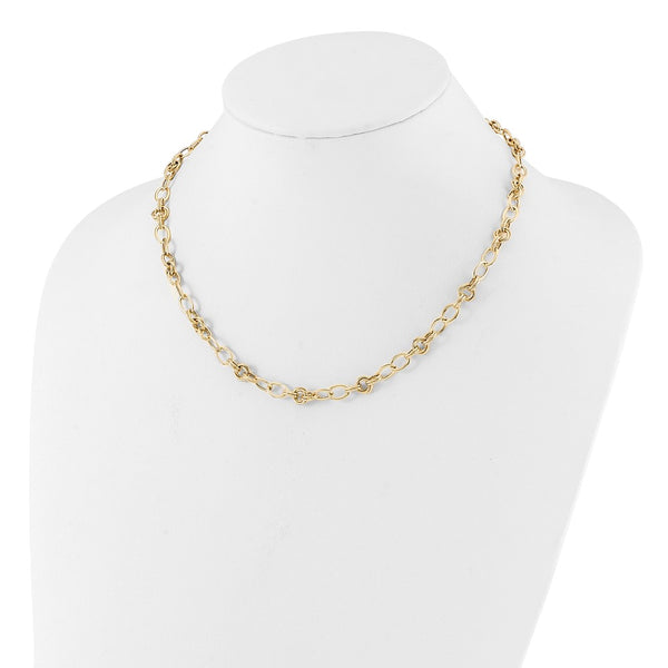 14K Gold Polished & Textured Elegant Link Necklace