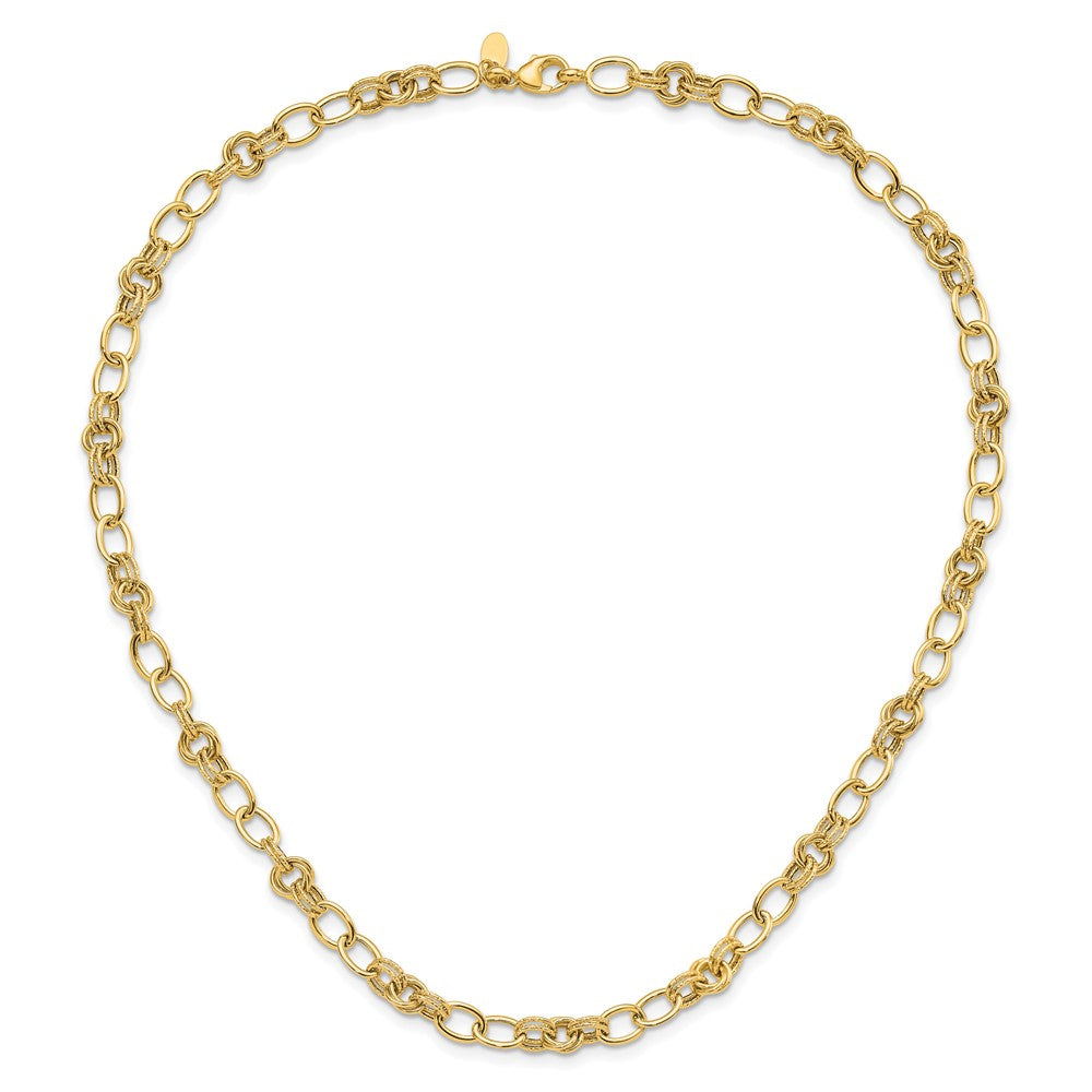 Shop 14K Gold Polished & Textured Elegant Link Necklace - Stylish Value!