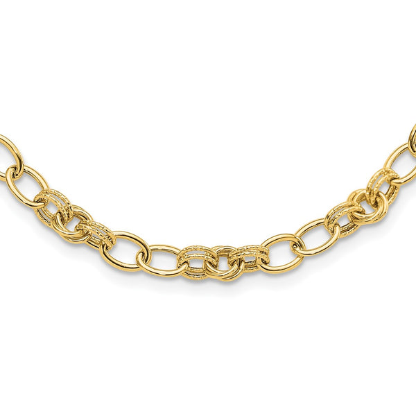 14K Gold Polished & Textured Elegant Link Necklace