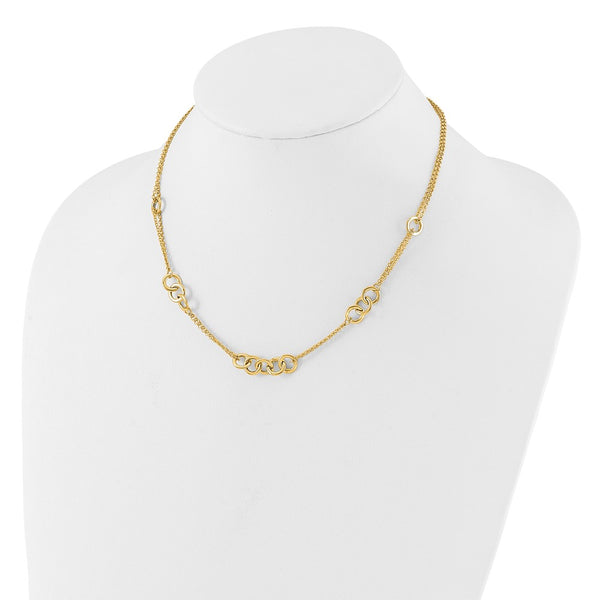 14K Polished Double Strand Interlinked Circle Necklace - 18" Length