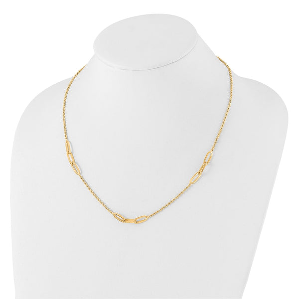 14K Gold Fancy Link Rope Necklace - Diamond Cut Accents