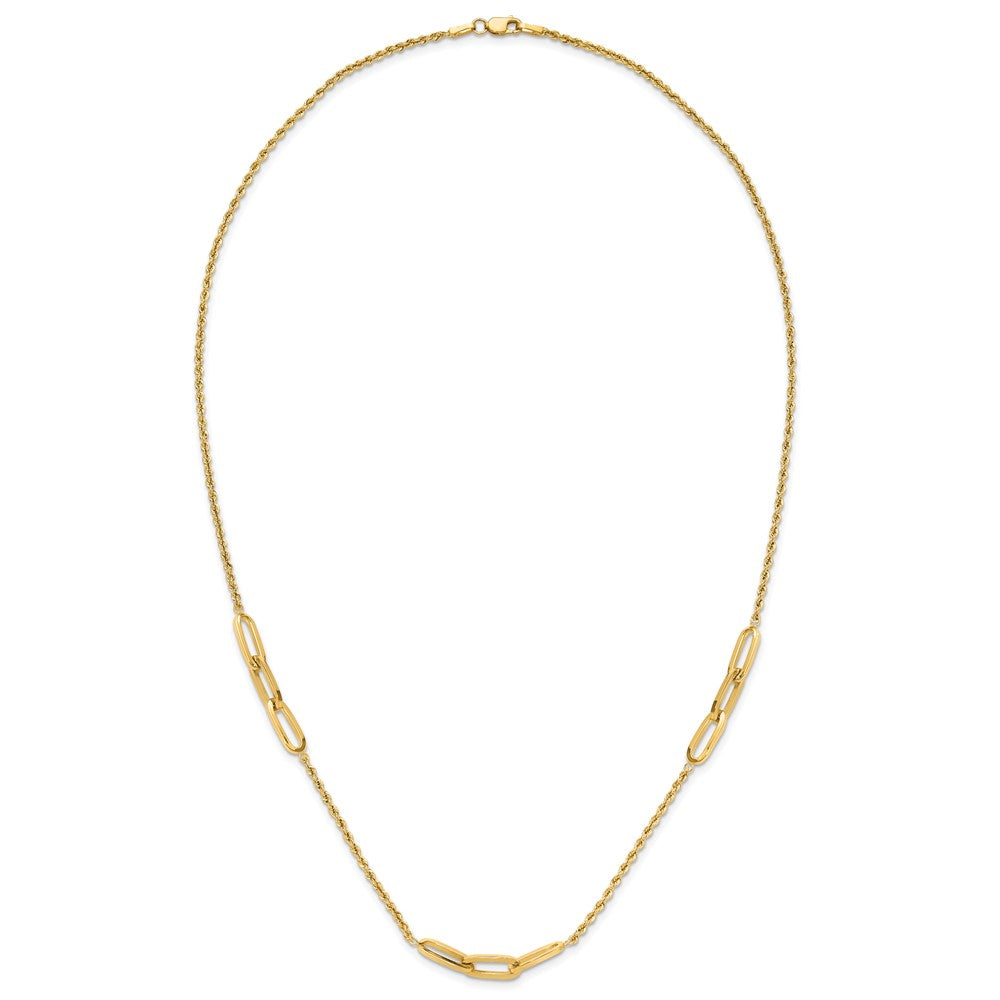 High-Quality 14K Gold Fancy Link Rope Necklace | Stylish Diamond Cut Accents