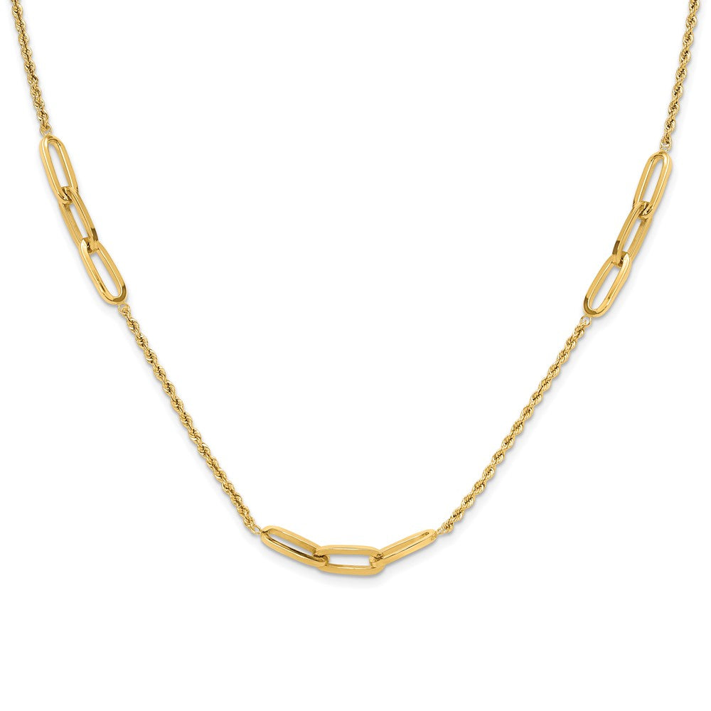High-Quality 14K Gold Fancy Link Rope Necklace | Stylish Diamond Cut Accents