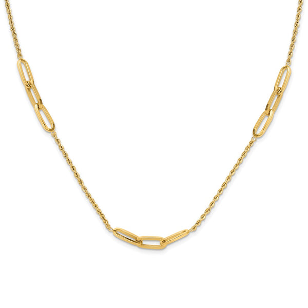 14K Gold Fancy Link Rope Necklace - Diamond Cut Accents
