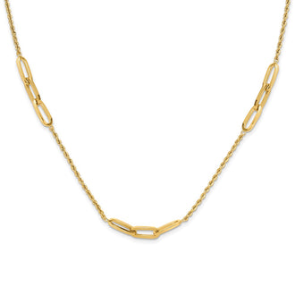 High-Quality 14K Gold Fancy Link Rope Necklace | Stylish Diamond Cut Accents