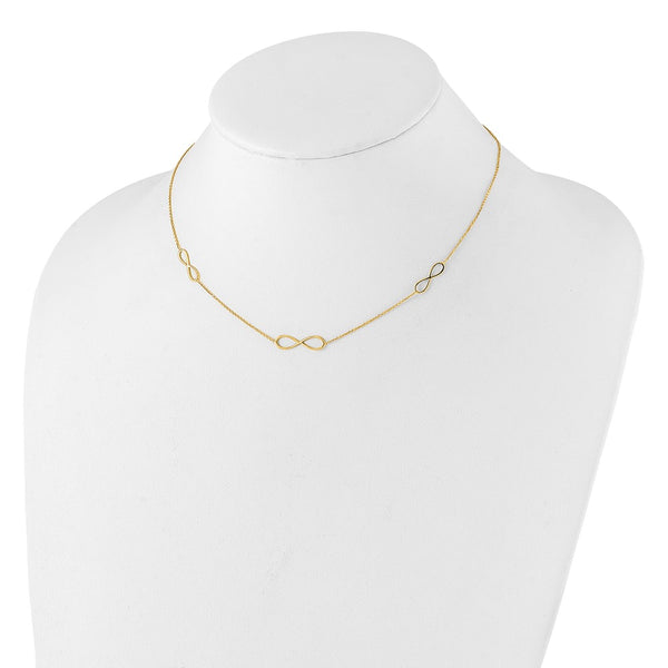 14K Gold Polished Infinity Station Necklace - 16" + 2" Extension