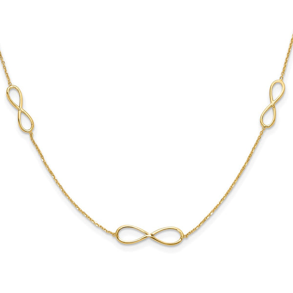 14K Gold Polished Infinity Station Necklace - 16" + 2" Extension