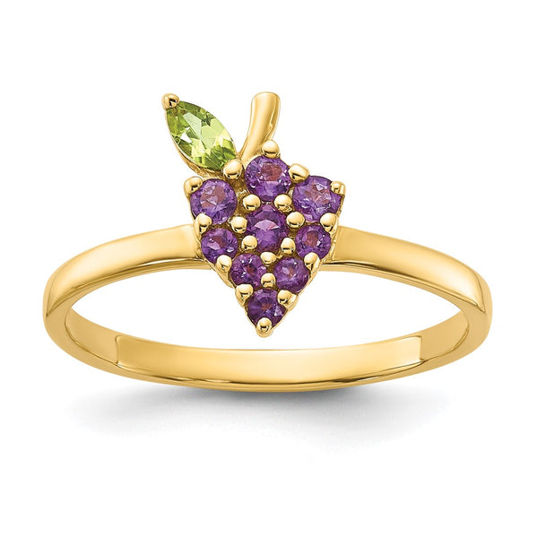 14K Gold Amethyst & Peridot Grape Cluster Ring