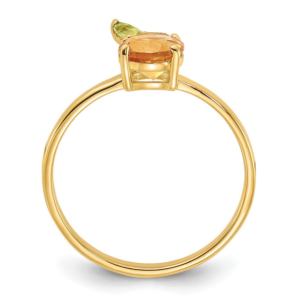 14K Gold Orange Citrine & Peridot Ring - Gemstone
