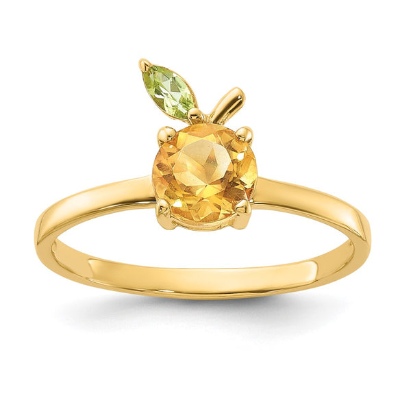 14K Gold Orange Citrine & Peridot Ring - Gemstone