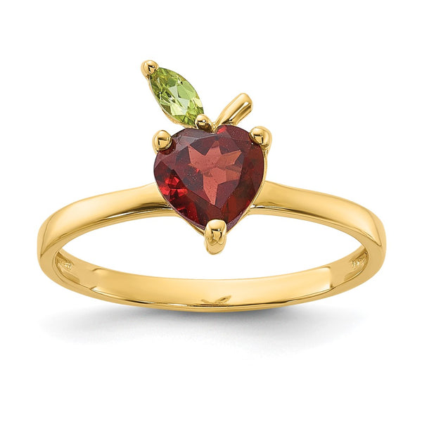 14K Gold Apple Ring with Garnet & Peridot Accents