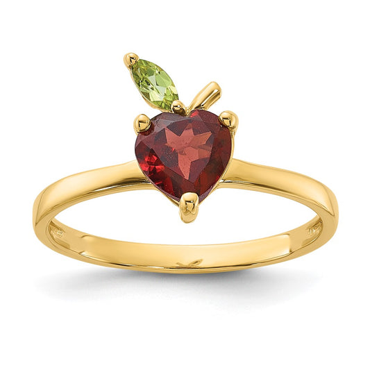 Exclusive 14K Gold Apple Ring with Garnet & Peridot Accents - Stylish Value