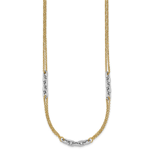 High-Quality 14K Two-Tone Double Strand Necklace - Stylish 17-Inch Length & Extension