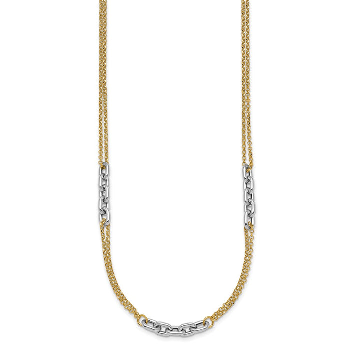 High-Quality 14K Two-Tone Double Strand Necklace - Stylish 17-Inch Length & Extension-2